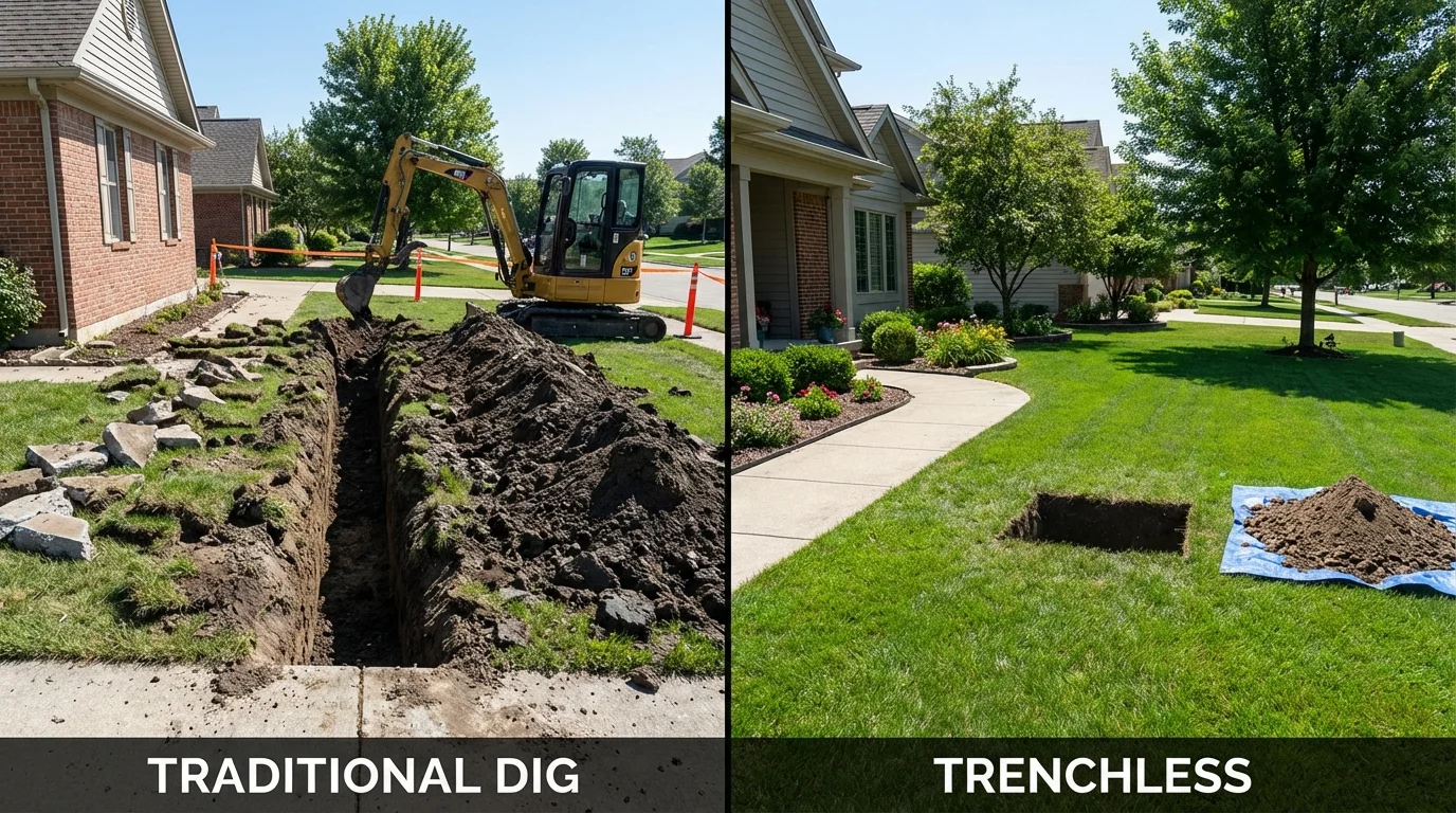 Trenchless sewer repair with minimal yard damage versus traditional excavation in Benicia, CA